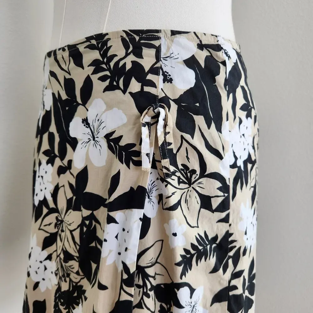 Vintage Y2K Black White Khaki Floral Cotton Wrap Mini Skirt Resort Coastal 14